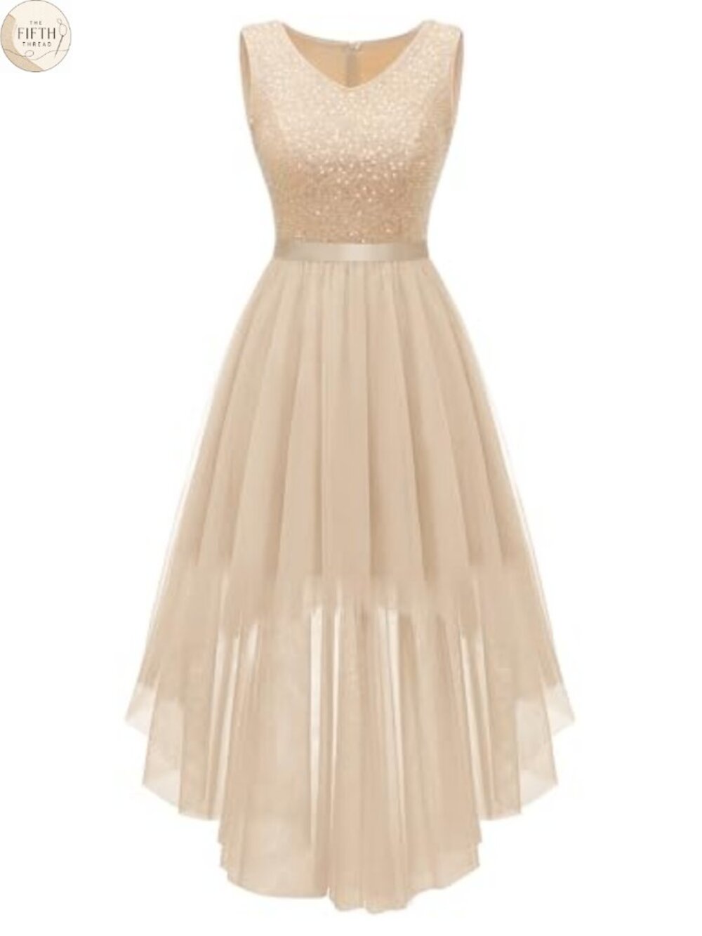 Sequin High Low Prom Dress V Neck Sleeveless A Line Formal Evening